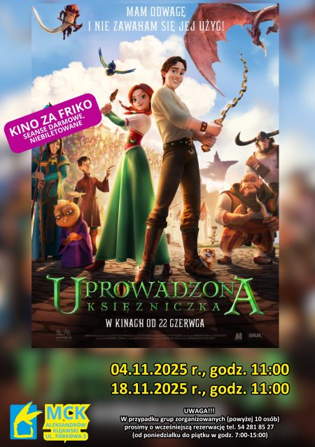 Uprowadzona księżniczka - Kino za friko! (seanse darmowe, niebiletowane)