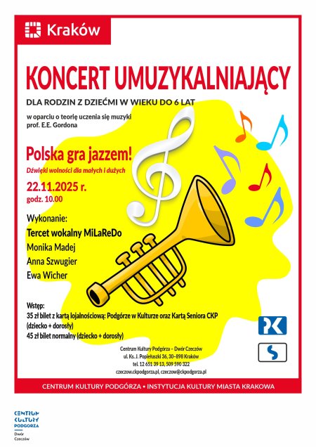 22.11.2025 - Koncert Gordonowski „Polska gra jazzem! Dźwięki wolności dla małych i dużych” tercetu MiLaReDo, Dwór Czeczów