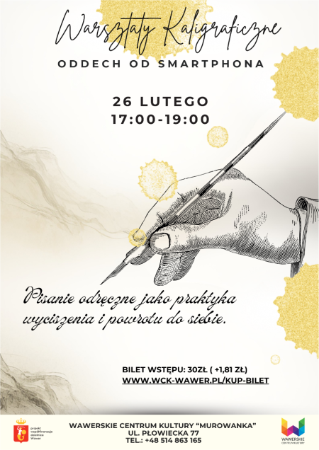Warsztaty kaligraficzne - Oddech od smartfona - 26.02.2026 17:00-19:00 - WCK Murowanka