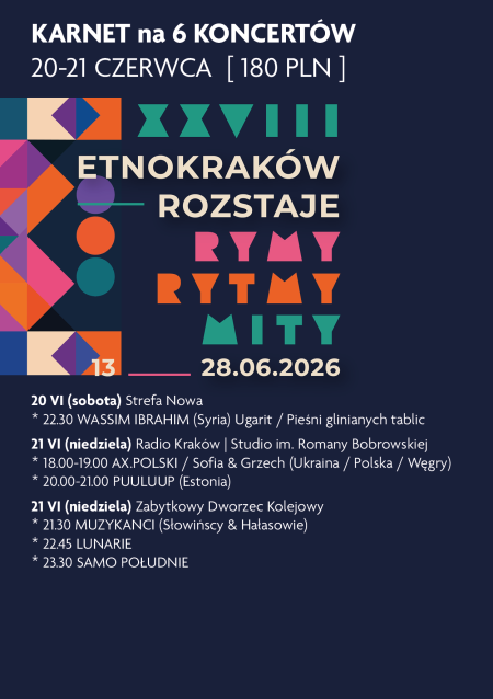 EtnoKraków/Rozstaje 2026: karnet weekendowy [20-21.06 | 6 koncertów]
