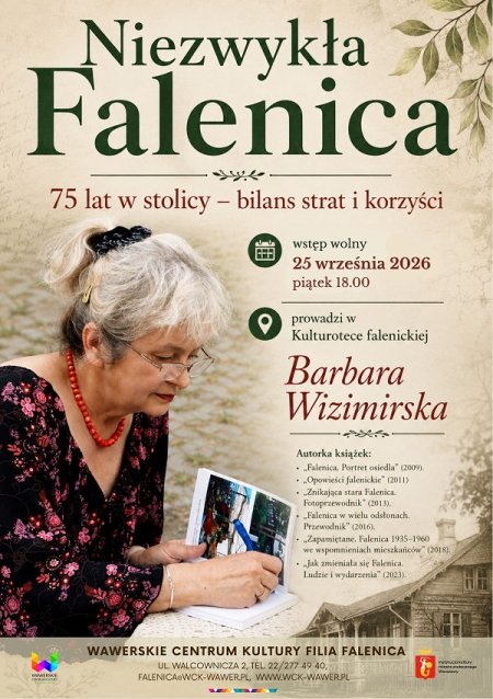 Prelekcja Barbary Wizimirskiej pt:" Niezwykła Falenica.75 lat w stolicy - bilans strat i korzyści" w WCK Falenica