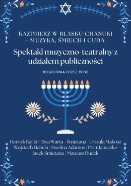 Kazimierz w Blasku Chanuki – Muzyka, Śmiech i Cuda. Spektakl muzyczno-teatralny z udziałem publiczności