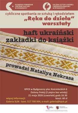 Cykliczne spotkania ze sztuką i rękodziełem „Ręka do dzieła” – haft ukraiński: zakładki do książki
